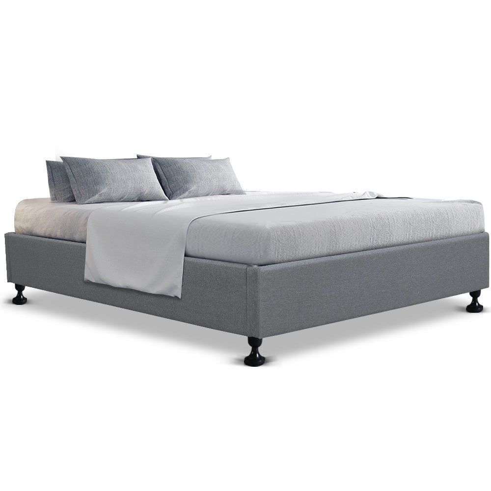 Artiss Double Full Size Bed Base Frame Platform Fabric Wooden Grey TOMI