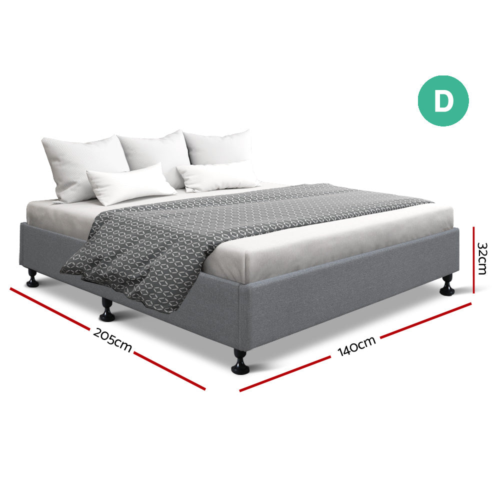 Artiss Double Full Size Bed Base Frame Platform Fabric Wooden Grey TOMI