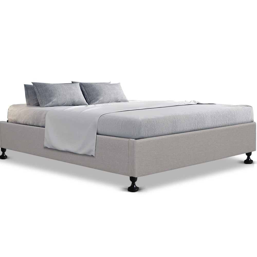 Artiss King Size Bed Base Frame Mattress Platform Fabric Wooden Beige TOMI