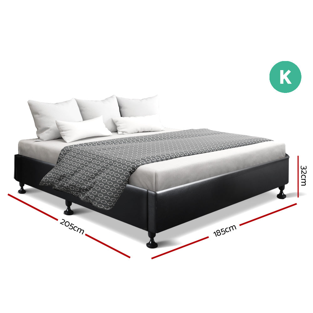 Artiss King Size Bed Base Frame Mattress Platform Leather Wooden Black TOMI