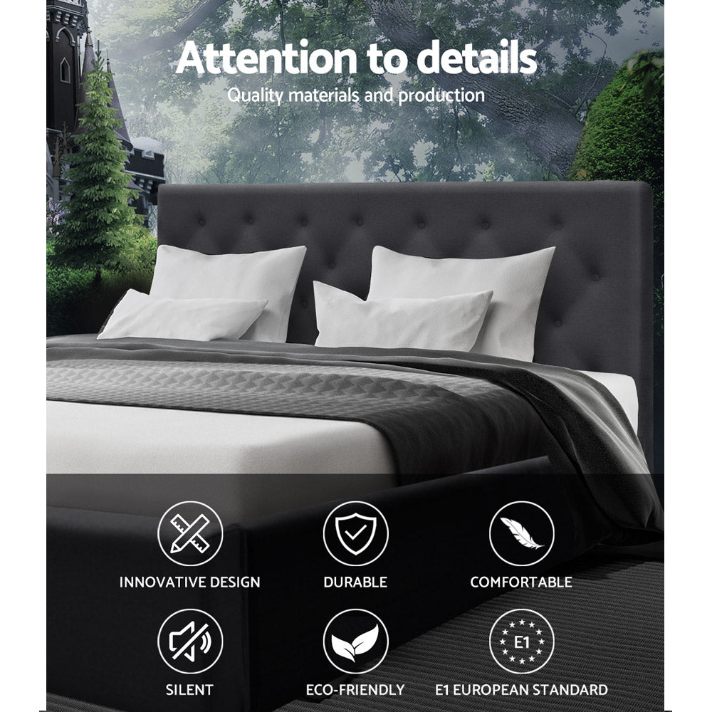 Artiss King Size Bed Base Frame Mattress Platform Fabric Wooden Charcoal TOMI