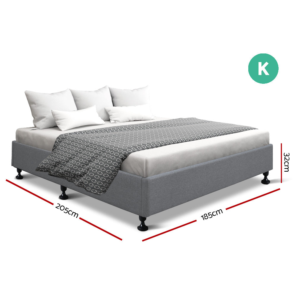Artiss King Size Bed Base Frame Mattress Platform Fabric Wooden Grey TOMI