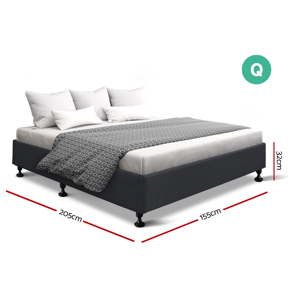 Artiss Queen Size Bed Base Frame Mattress Platform Fabric Wooden Charcoal TOMI