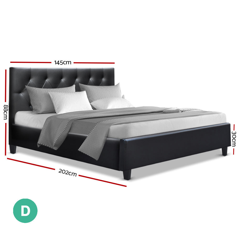 Artiss Double Full Size Bed Frame Base Mattress Wooden Black Leather VANKE