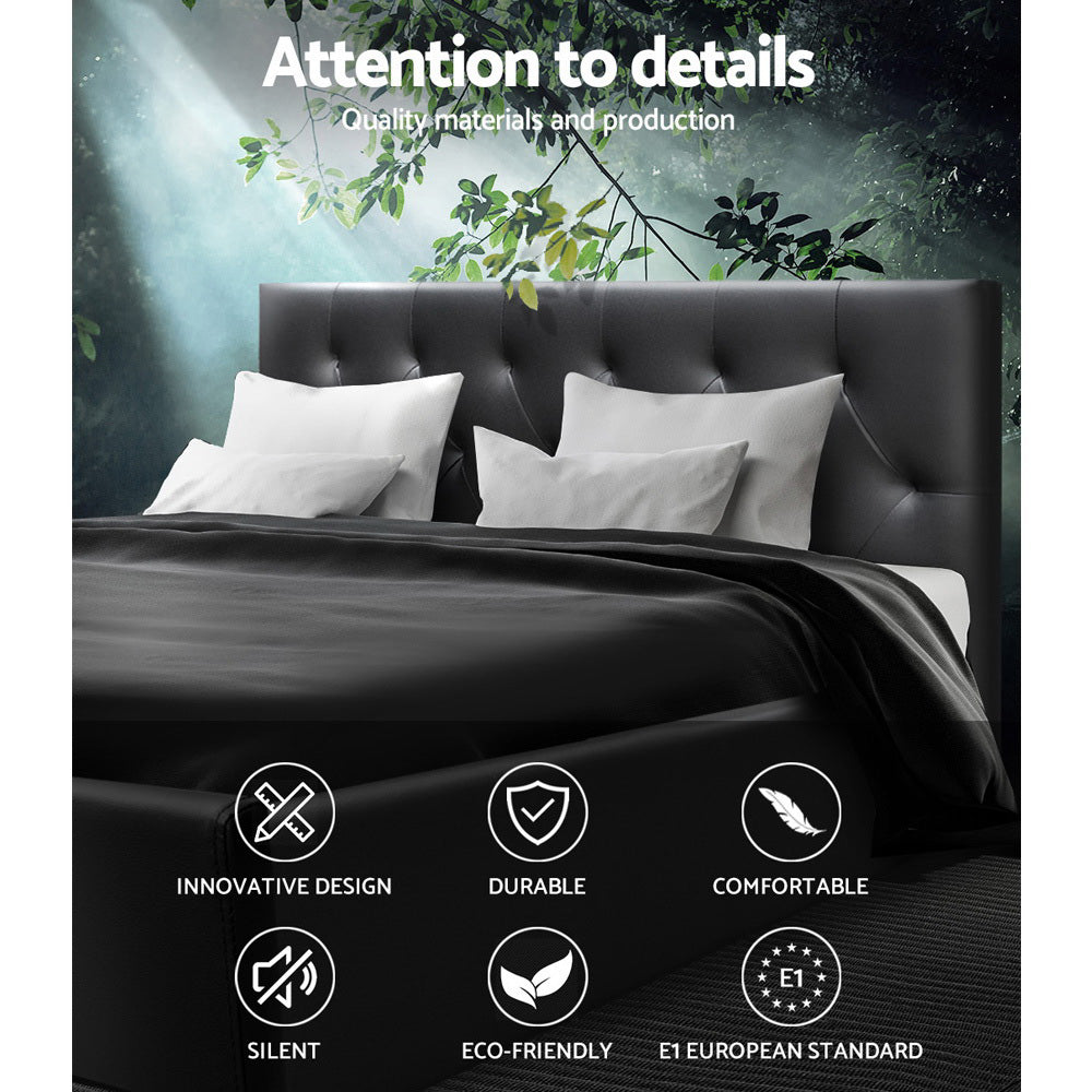 Artiss Double Full Size Bed Frame Base Mattress Wooden Black Leather VANKE