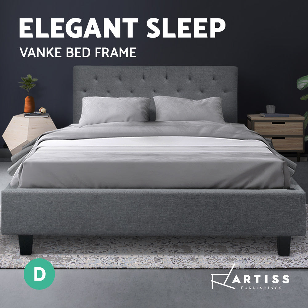 Artiss Vanke Bed Frame Fabric- Grey Double