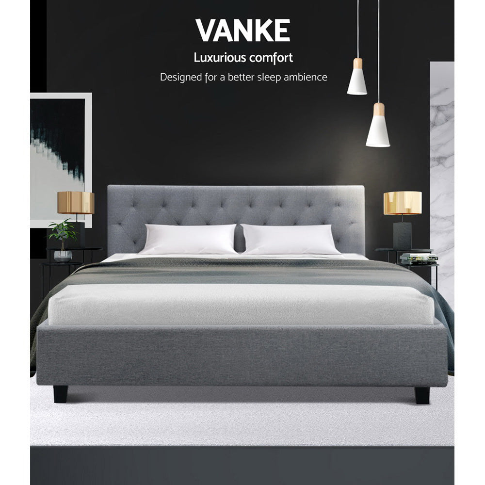 Artiss King Size Bed Frame Base Mattress Platform Fabric Wooden Grey VANKE