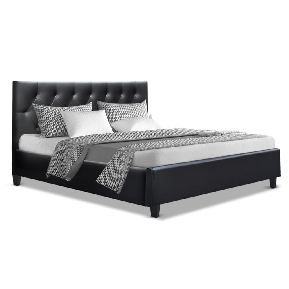 Artiss Queen Size Bed Frame Base Mattress Wooden Black Leather VANKE