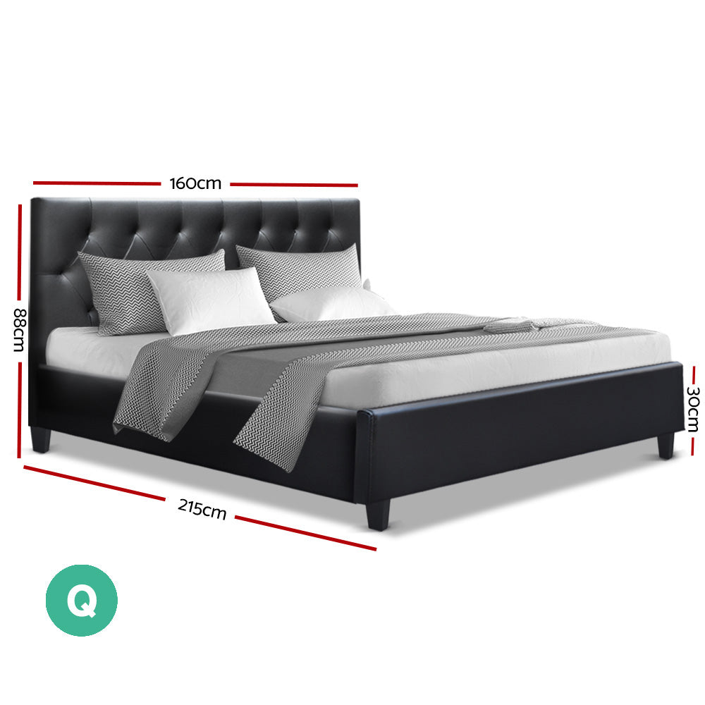 Artiss Queen Size Bed Frame Base Mattress Wooden Black Leather VANKE