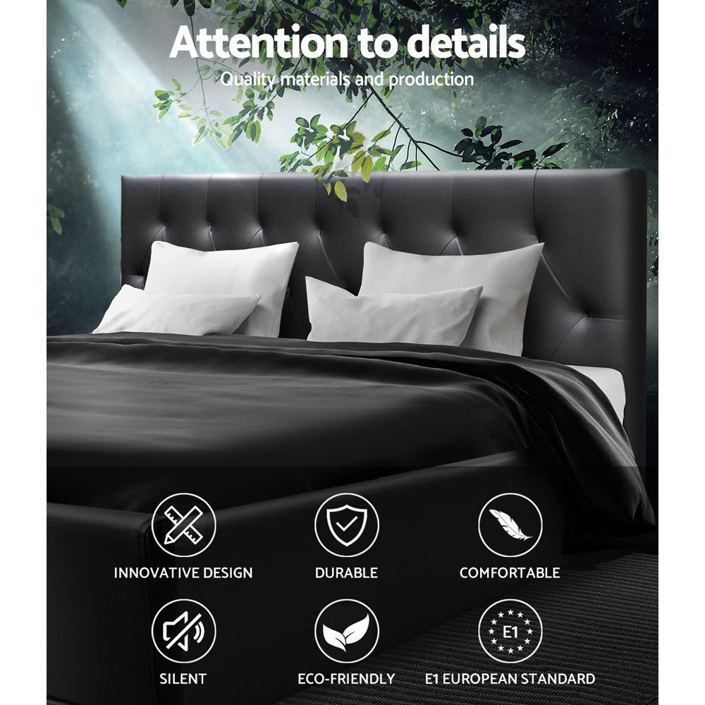 Artiss Queen Size Bed Frame Base Mattress Wooden Black Leather VANKE
