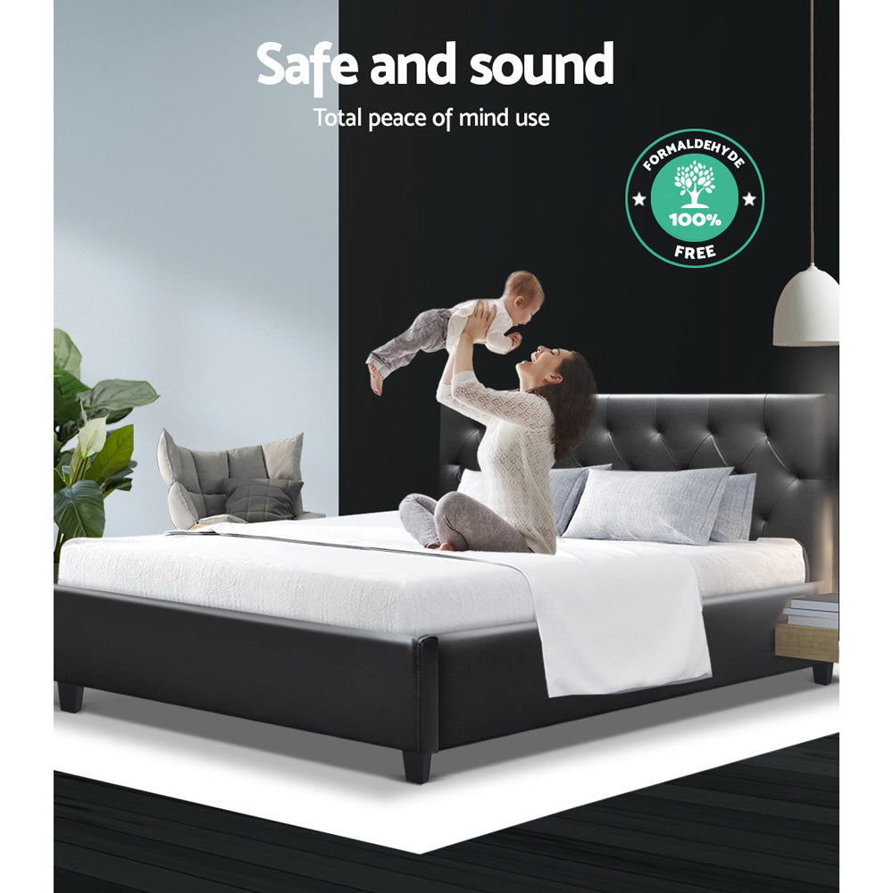 Artiss Queen Size Bed Frame Base Mattress Wooden Black Leather VANKE