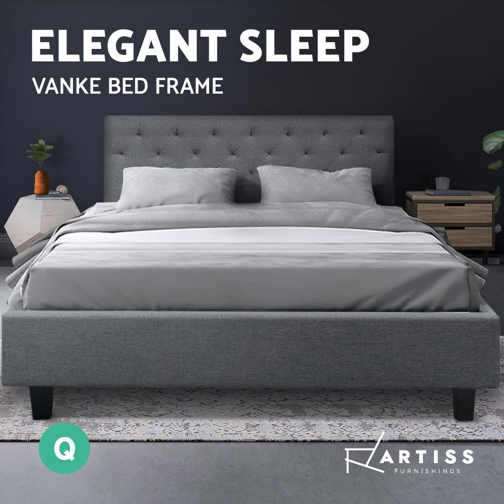 Artiss Vanke Bed Frame Fabric- Grey Queen