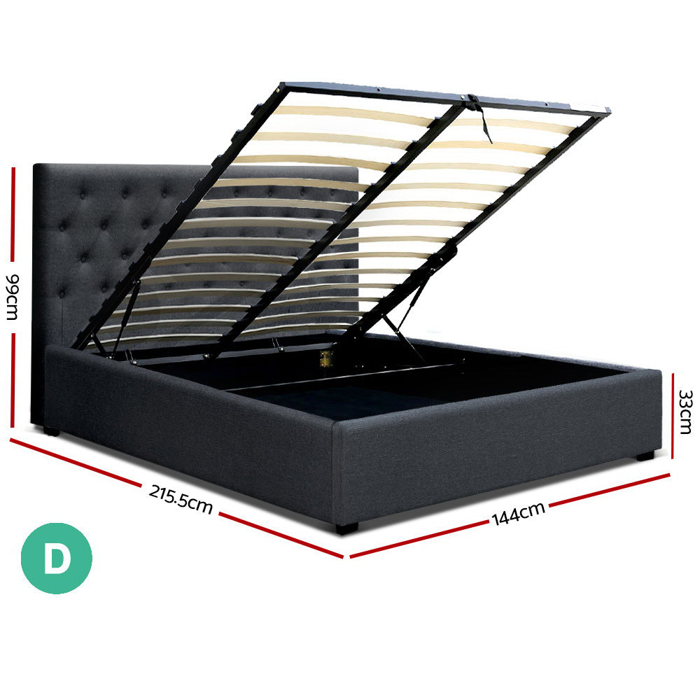 Artiss Double Full Size Gas Lift Bed Frame Charcoal Fabric Base With Storage Mattress