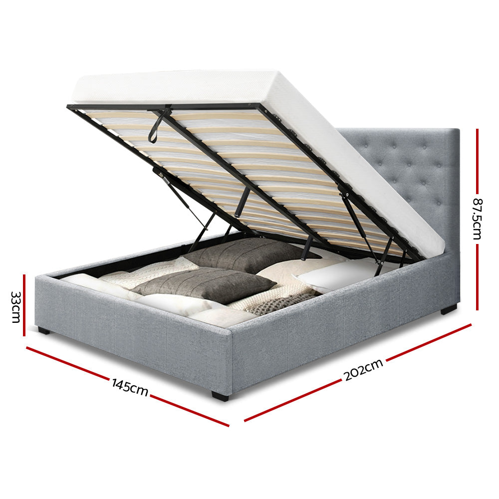 Artiss Double Full Size Gas Lift Bed Frame Base Mattress Platform Fabric Wooden Grey WARE