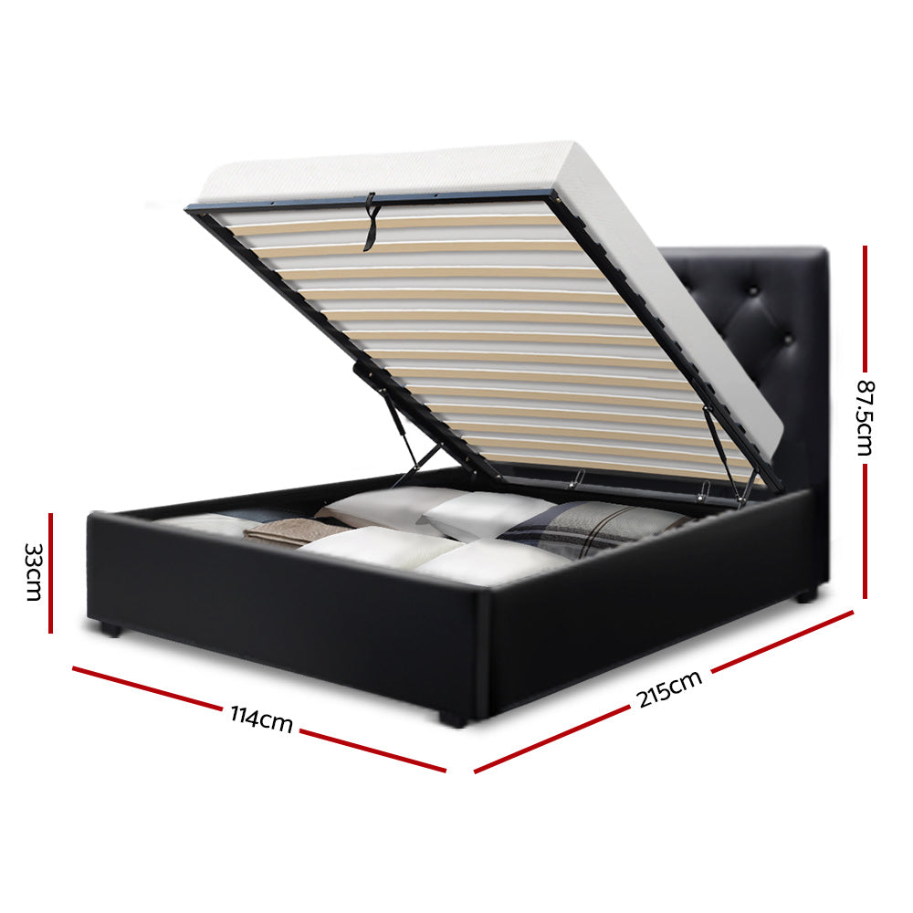 Artiss King Single Size Gas Lift Bed Frame Base Mattress Platform Leather Wooden Black WARE