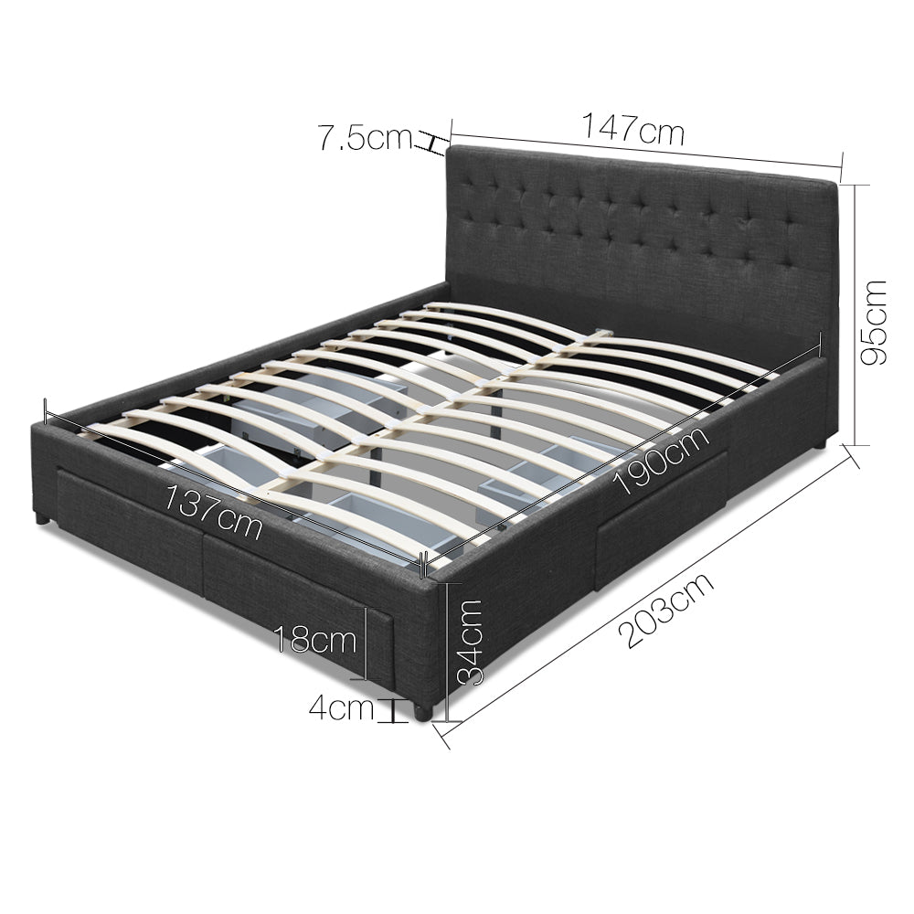 Artiss Avio Bed Frame Fabric Storage Drawers - Charcoal Double