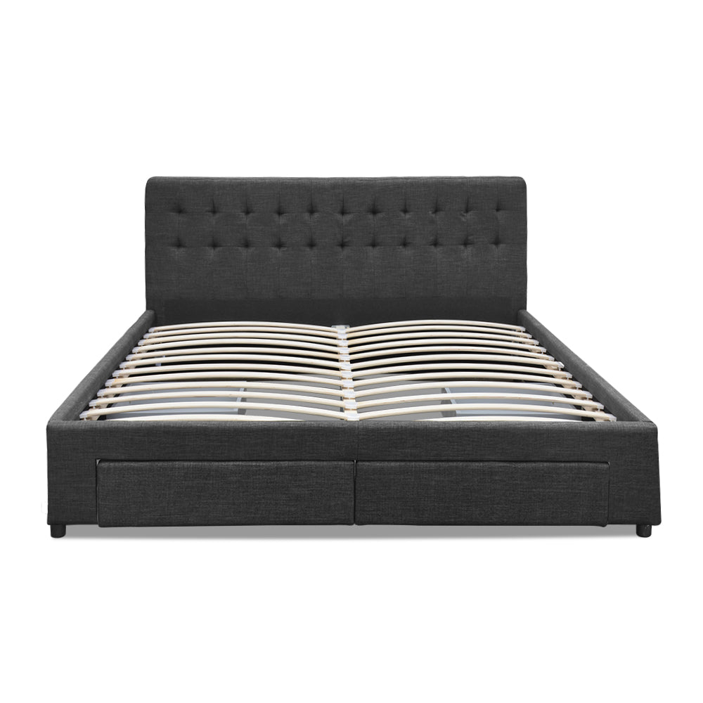 Artiss Avio Bed Frame Fabric Storage Drawers - Charcoal Double