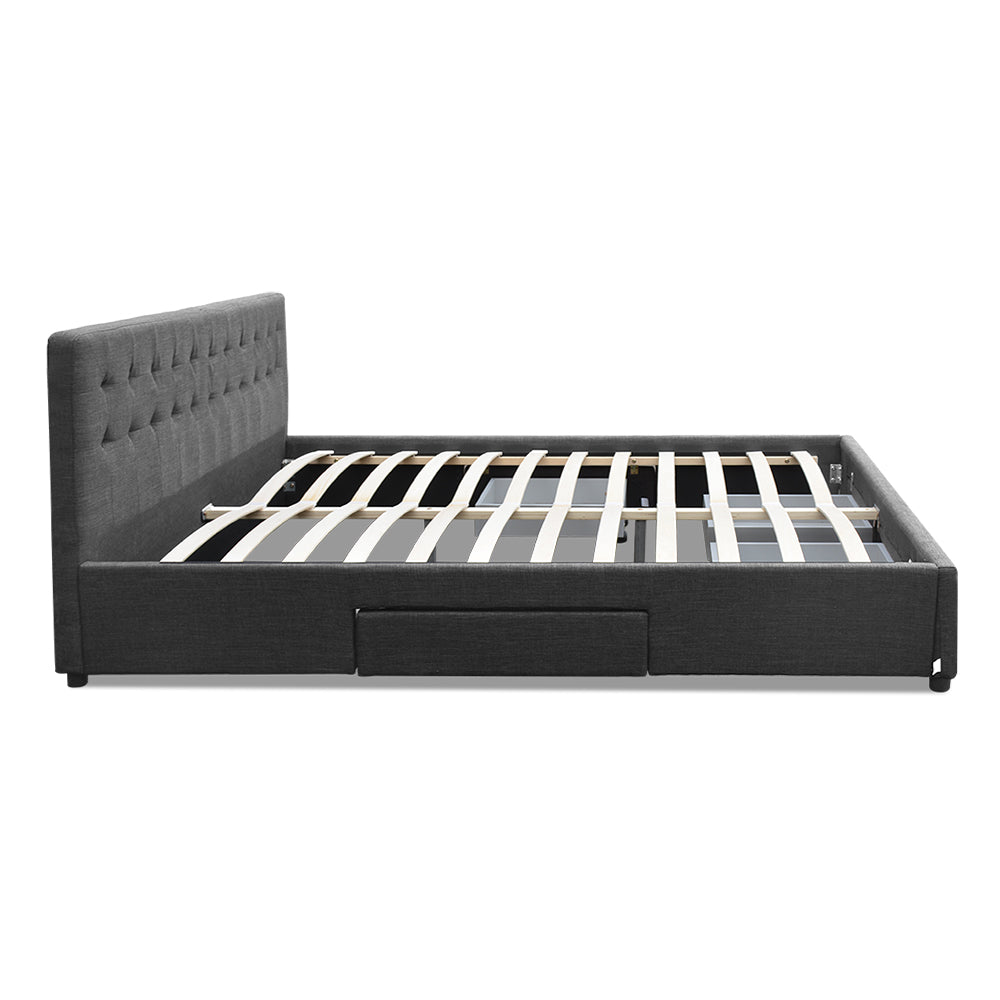 Artiss Avio Bed Frame Fabric Storage Drawers - Charcoal Double