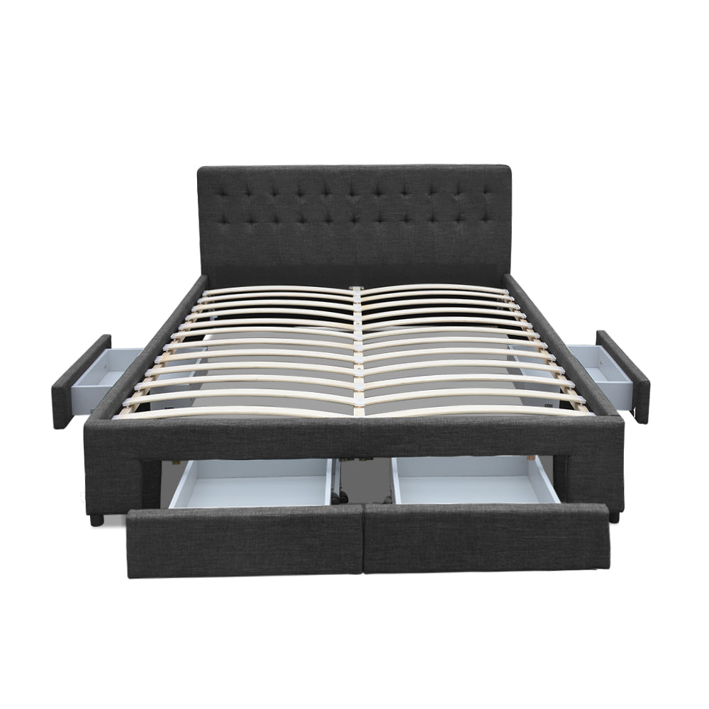 Artiss Avio Bed Frame Fabric Storage Drawers - Charcoal Double