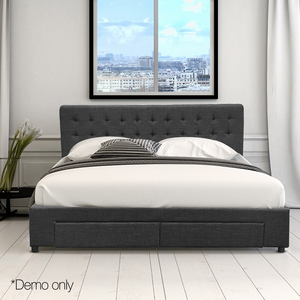 Artiss Avio Bed Frame Fabric Storage Drawers - Charcoal Double