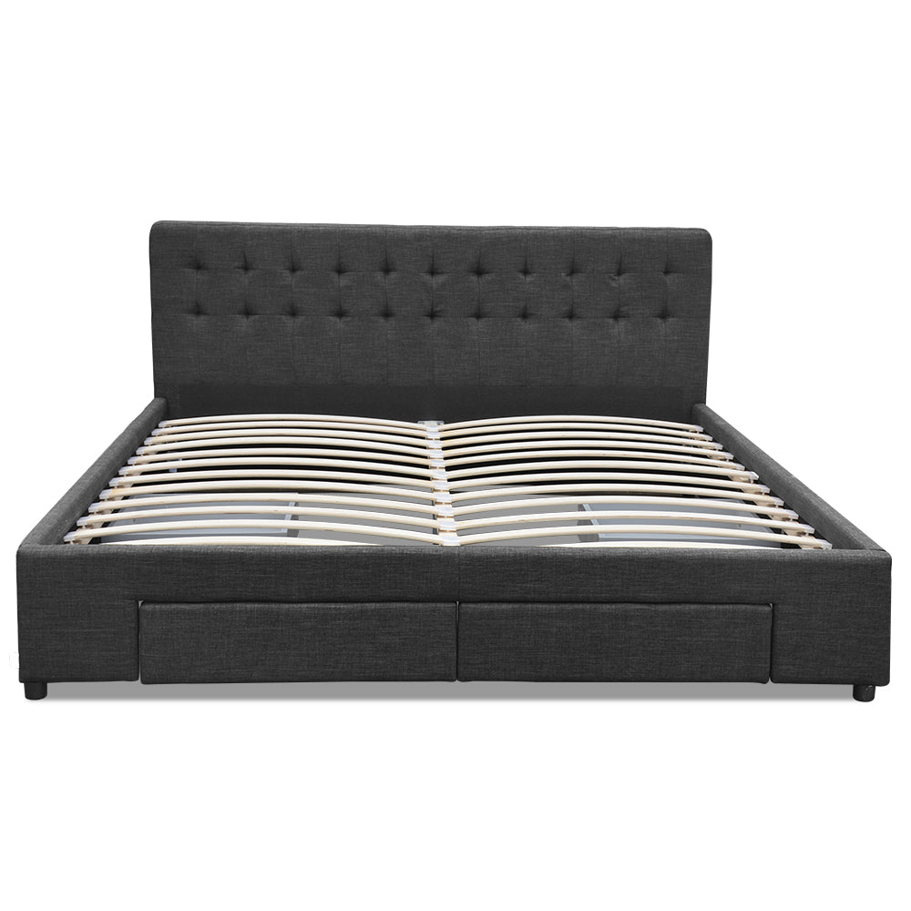 Artiss Avio Bed Frame Fabric Storage Drawers - Charcoal King