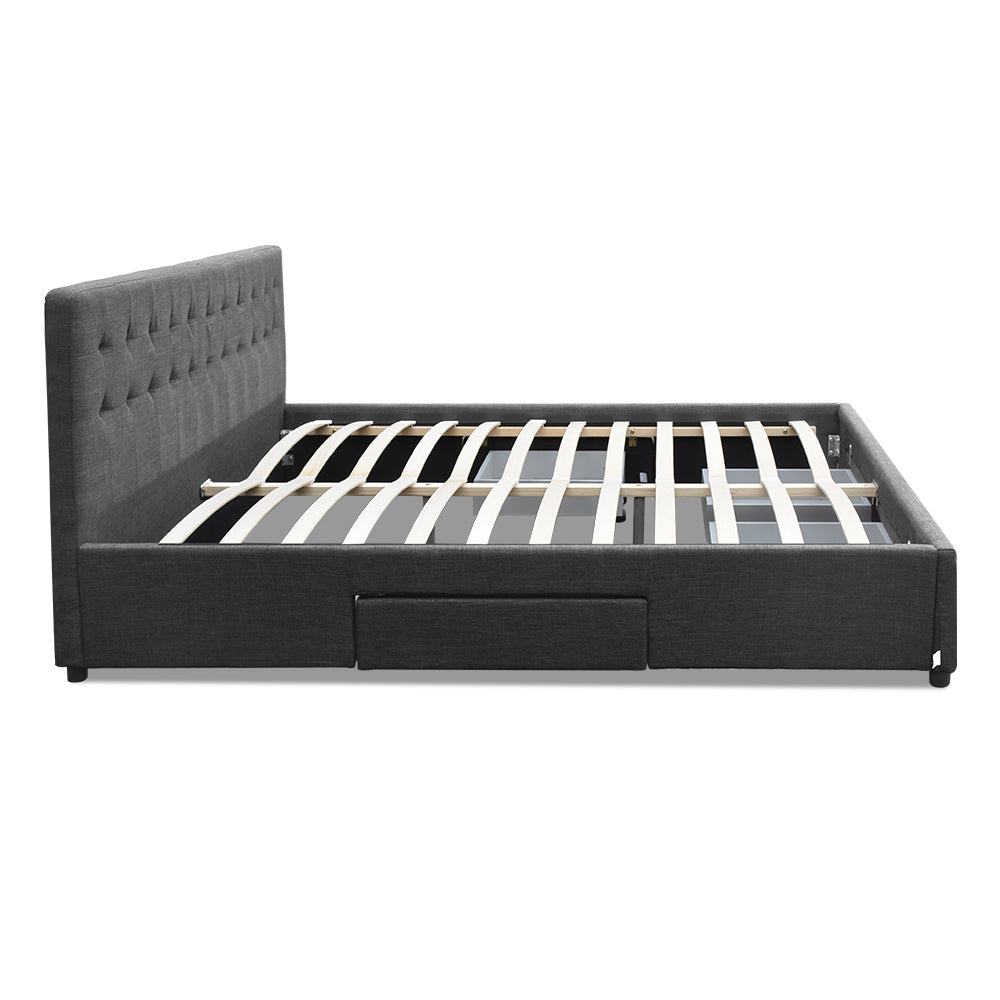 Artiss Avio Bed Frame Fabric Storage Drawers - Charcoal King
