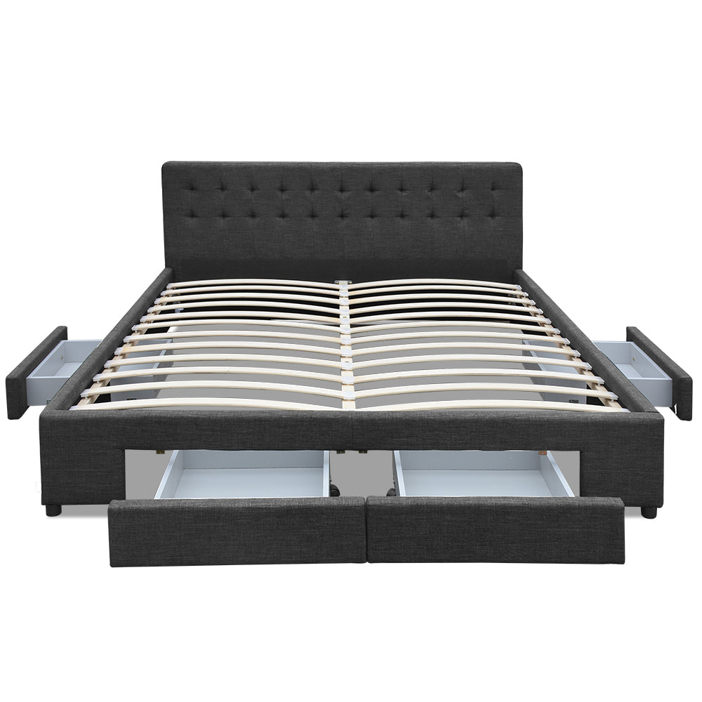 Artiss Avio Bed Frame Fabric Storage Drawers - Charcoal King