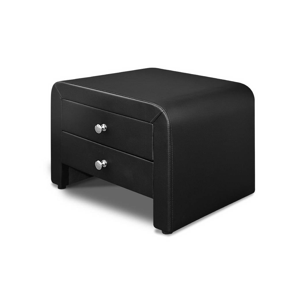 Artiss PU Leather Bedside Table with 2 Drawers - Black