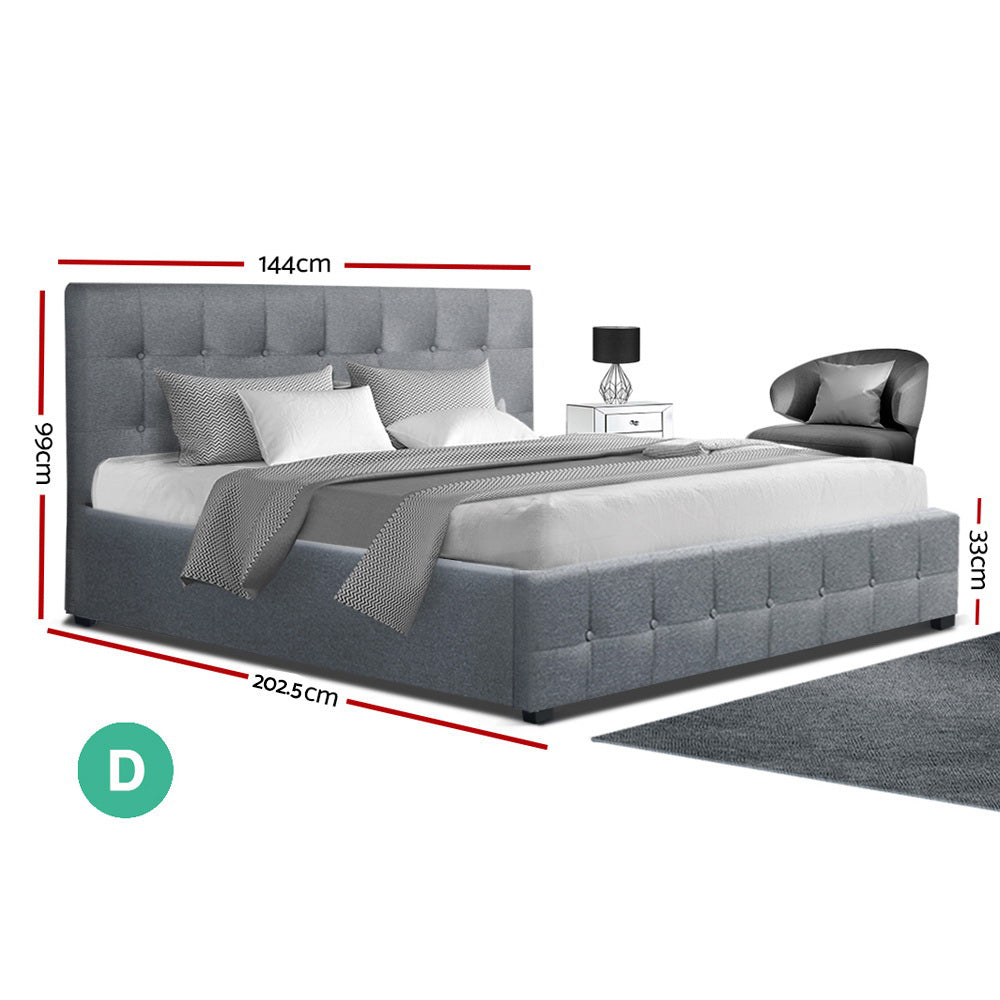Artiss ROCA Double Full Size Gas Lift Bed Frame Base With Storage Mattress Grey Fabric