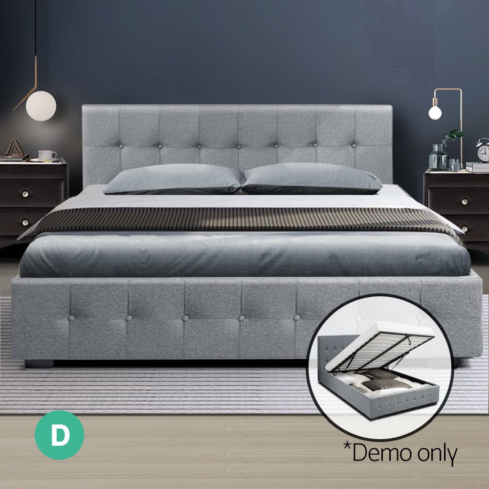 Artiss ROCA Double Full Size Gas Lift Bed Frame Base With Storage Mattress Grey Fabric