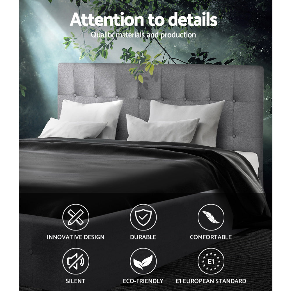 Artiss ROCA Queen Size Gas Lift Bed Frame Base With Storage Mattress Grey Fabric