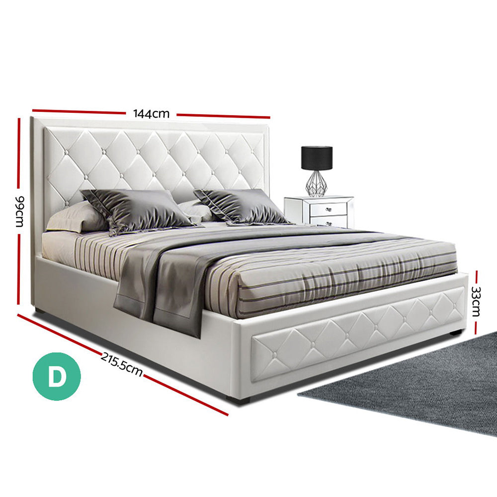 Artiss Tiyo Bed Frame PU Leather Gas Lift Storage - White Double