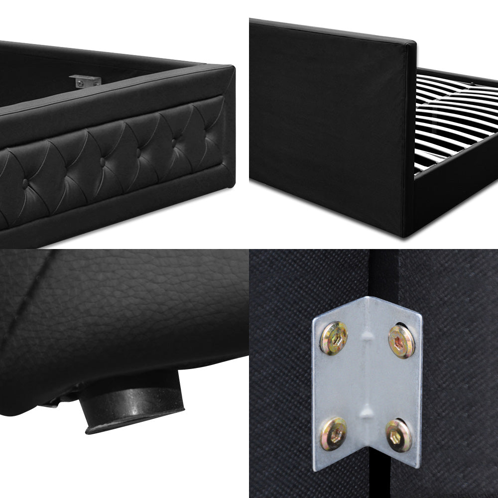 Artiss Tiyo Bed Frame PU Leather Gas Lift Storage - Black Queen