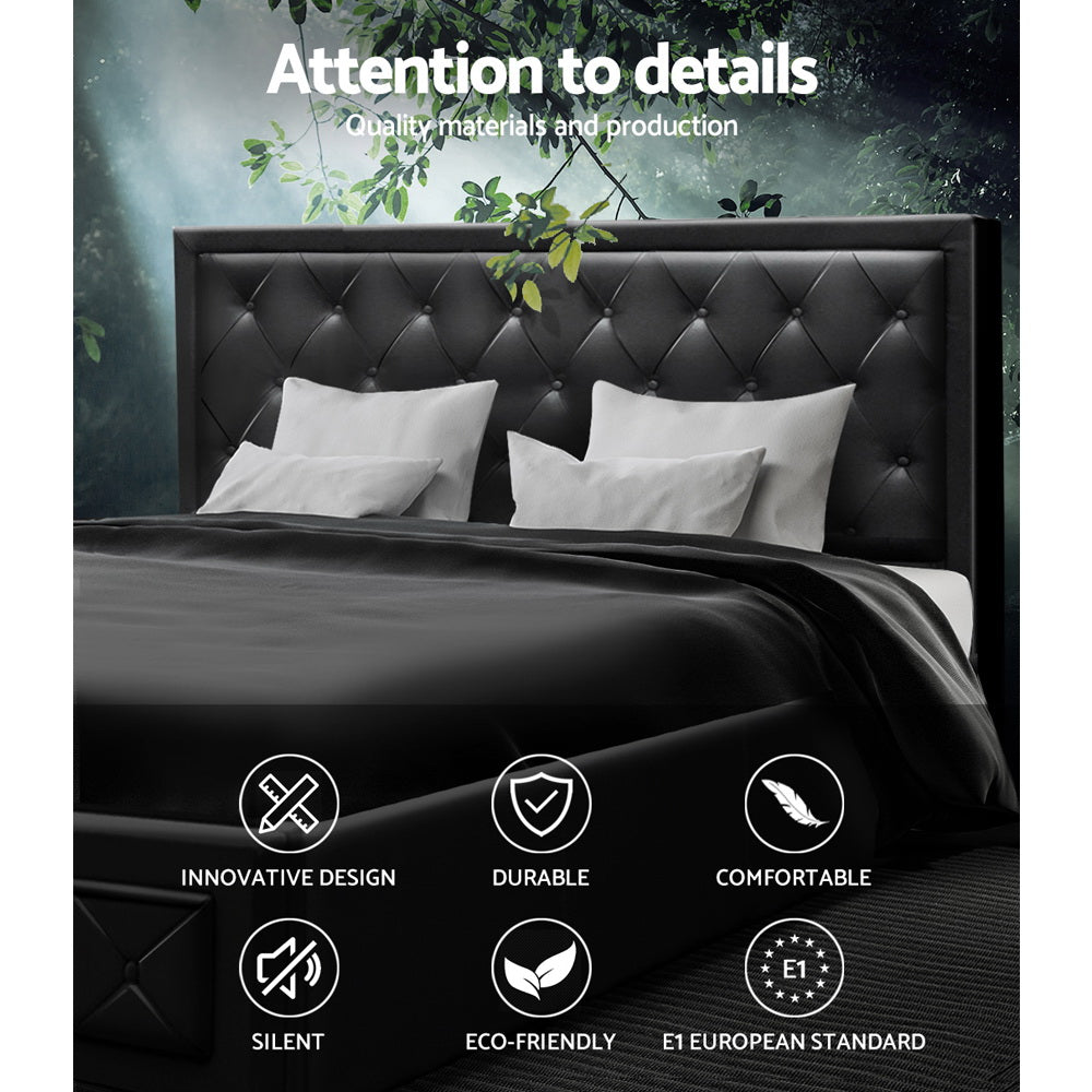 Artiss Tiyo Bed Frame PU Leather Gas Lift Storage - Black King