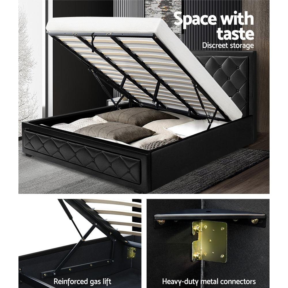 Artiss Tiyo Bed Frame PU Leather Gas Lift Storage - Black King