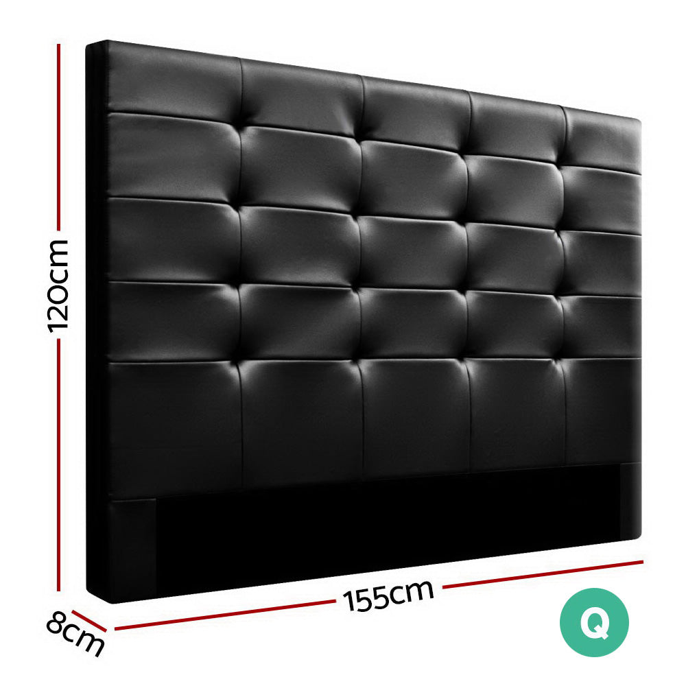 Queen Size Bed Headboard Bed Frame Head Bedhead Leather Frame Base BENO Black