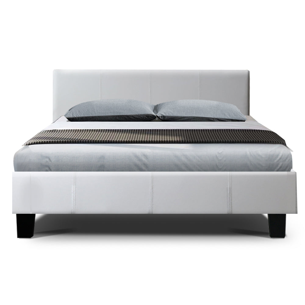 Bed Frame Double Size Base Mattress Platform Full Size Leather Wooden White NEO