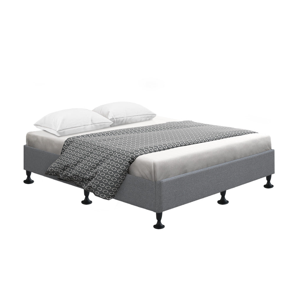 Bed Frame Base Double Size Mattress Platform Foundation Wooden Fabric Grey TOMI