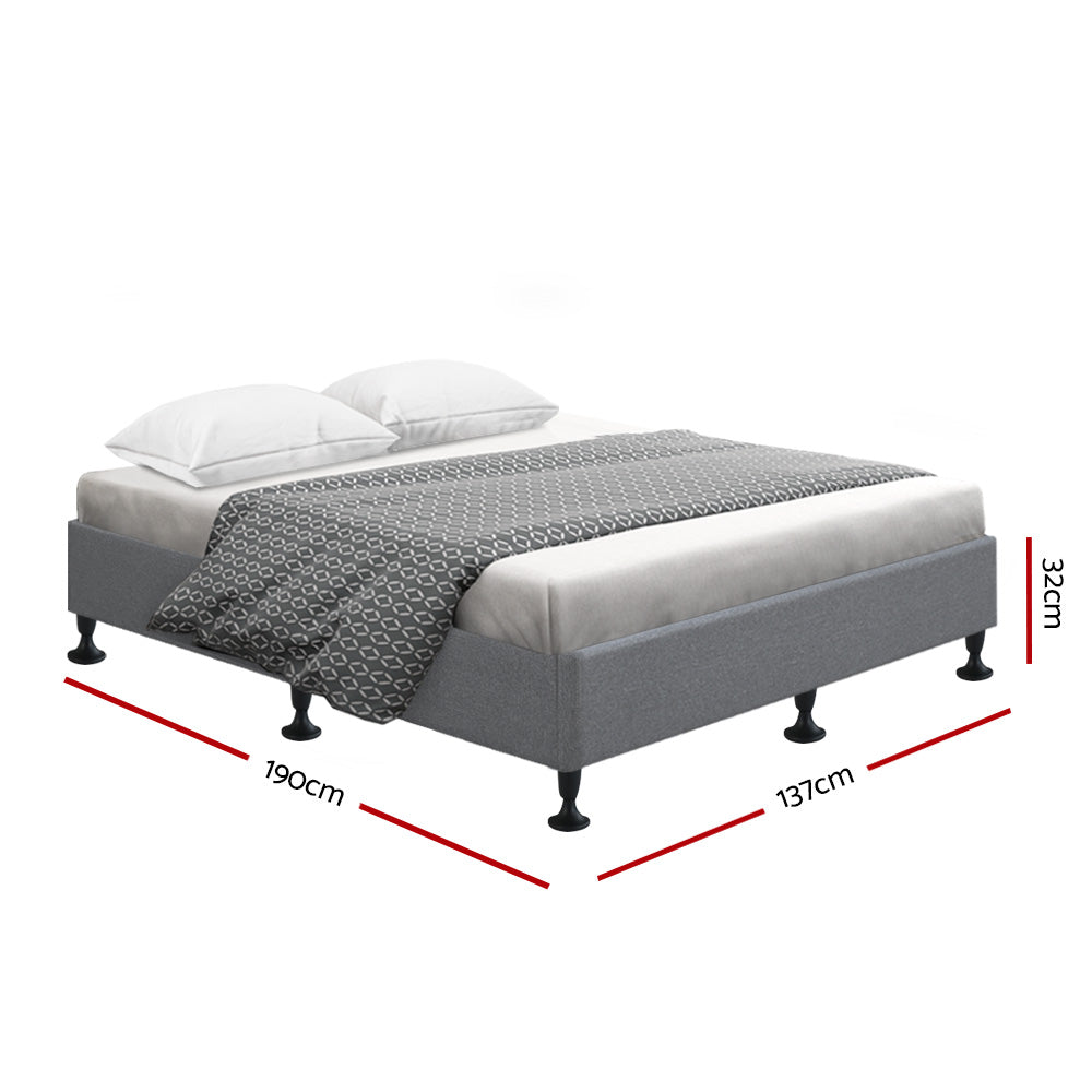 Bed Frame Base Double Size Mattress Platform Foundation Wooden Fabric Grey TOMI