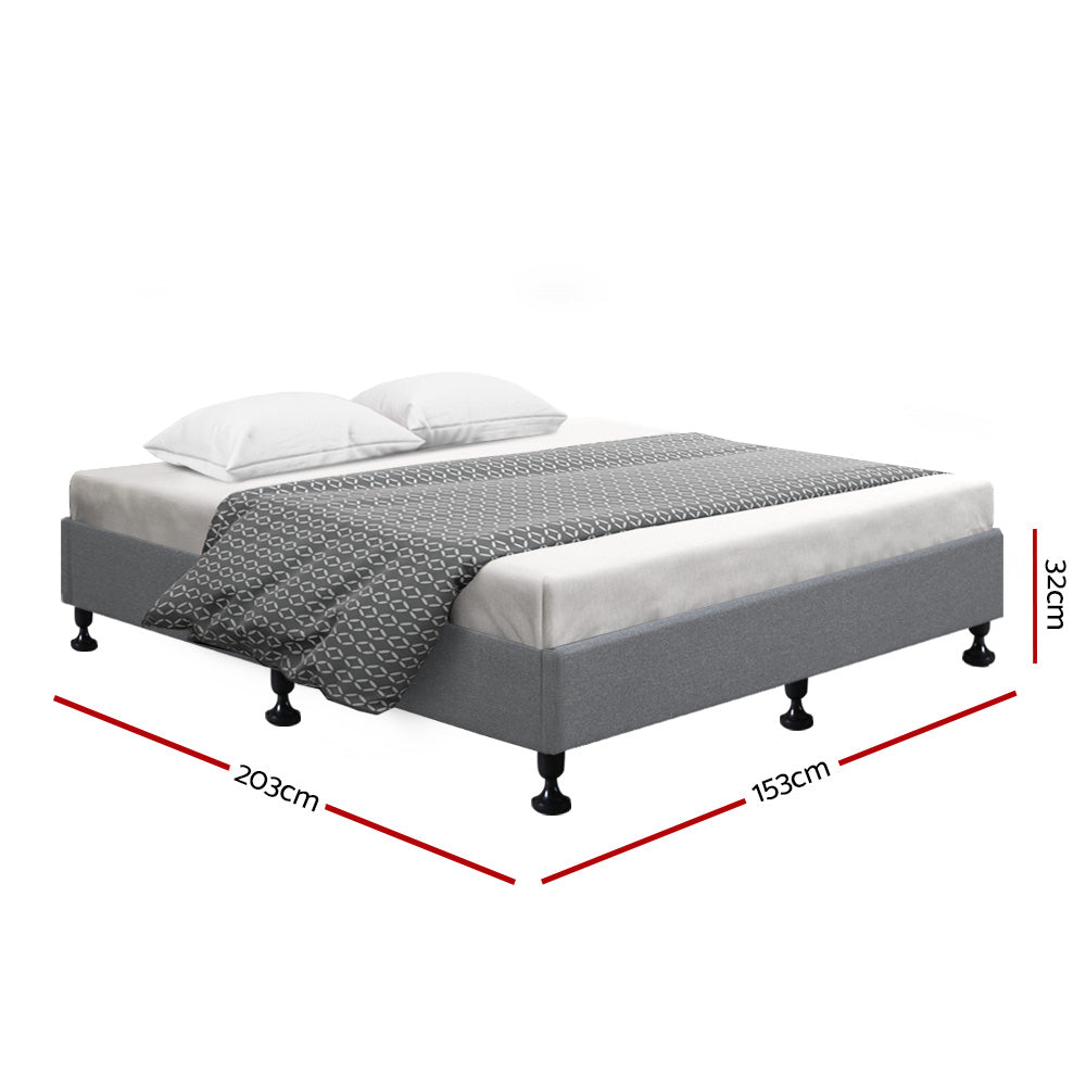 Bed Frame Base Queen Size Mattress Platform Foundation Wooden Fabric Grey TOMI