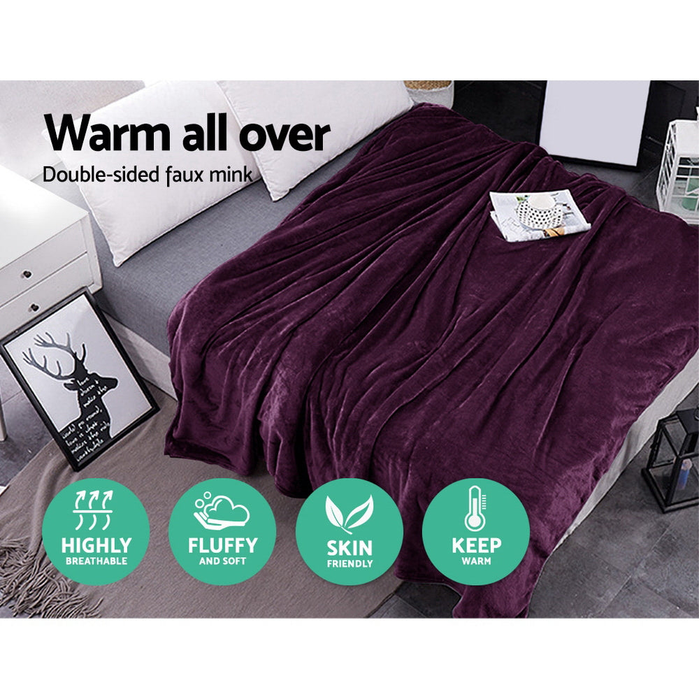Giselle Bedding Faux Mink Blanket Quilt Duvet Doona Fleece Throw Rug Mauve King
