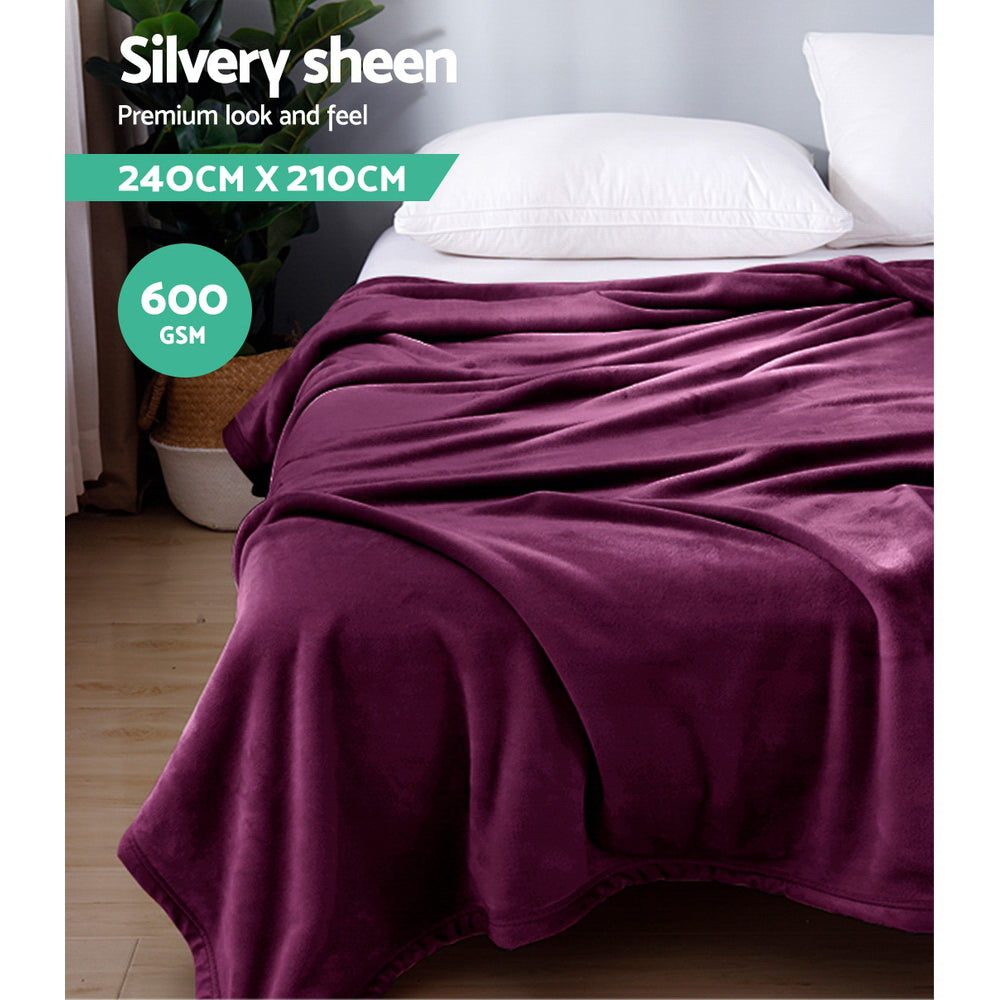 Giselle Bedding Faux Mink Blanket Quilt Duvet Doona Fleece Throw Rug Mauve King