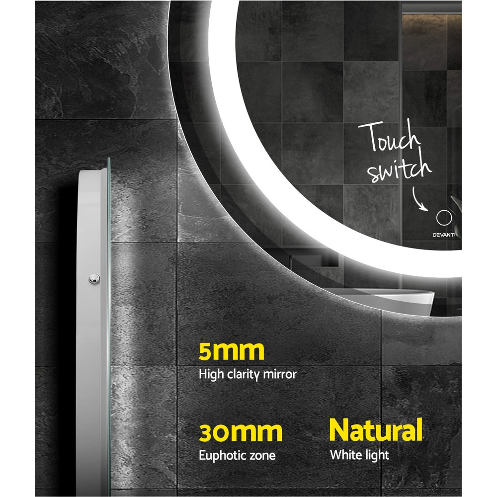 Devanti Round Wall Bathroom Vanity Makeup Mirror LED Illuminated Light Touch Switch 63cm