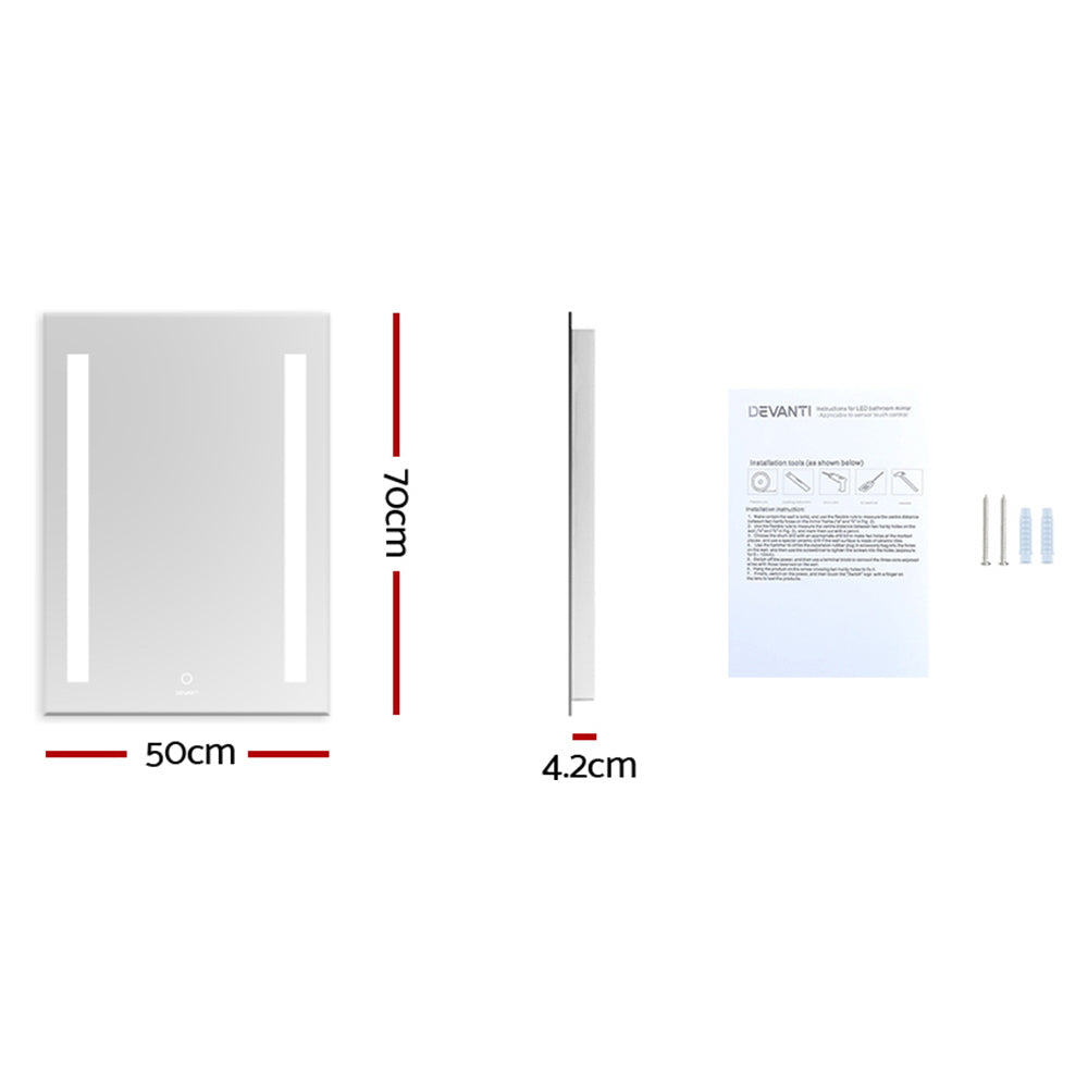 Devanti Bathroom Wall Mirror LED Illuminated Light Makeup Dressing Vanity Touch Switch 500mmx700mm