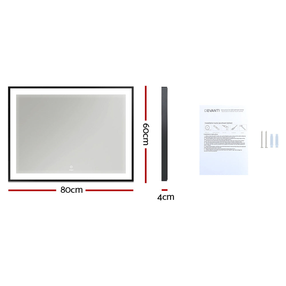Devanti Bathroom Wall Mounted Mirror LED Light Illuminated Makeup Dressing Vanity Room 800mm x 600mm