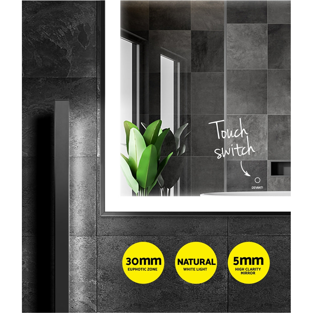 Devanti Bathroom Wall Mounted Mirror LED Light Illuminated Makeup Dressing Vanity Room 800mm x 600mm