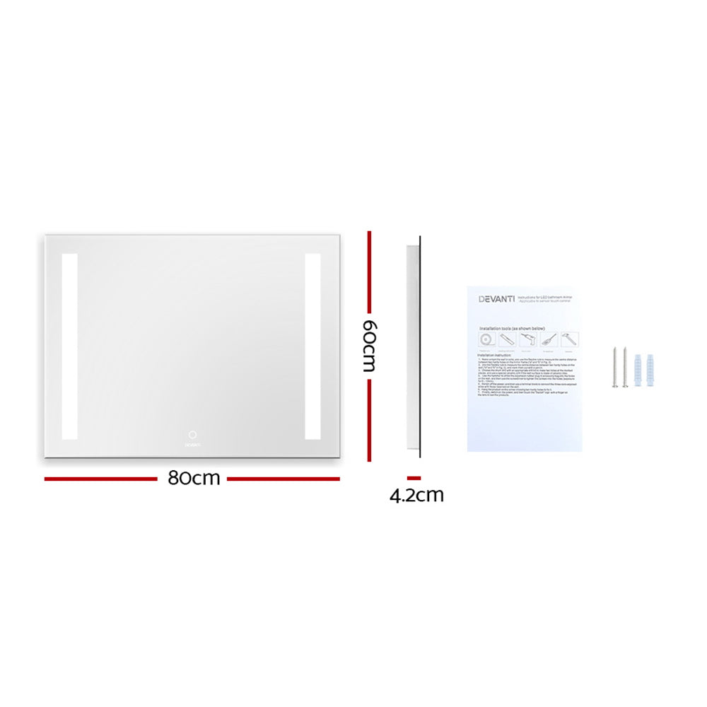 Devanti Bathroom Wall Mounted Mirror LED Illuminated Beauty Dressing Vanity 800mm x 600mm