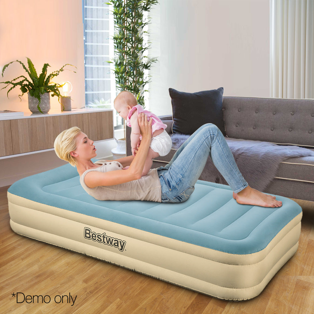 Bestway Single Size Inflatable Air Mattress - Light Blue & Beige