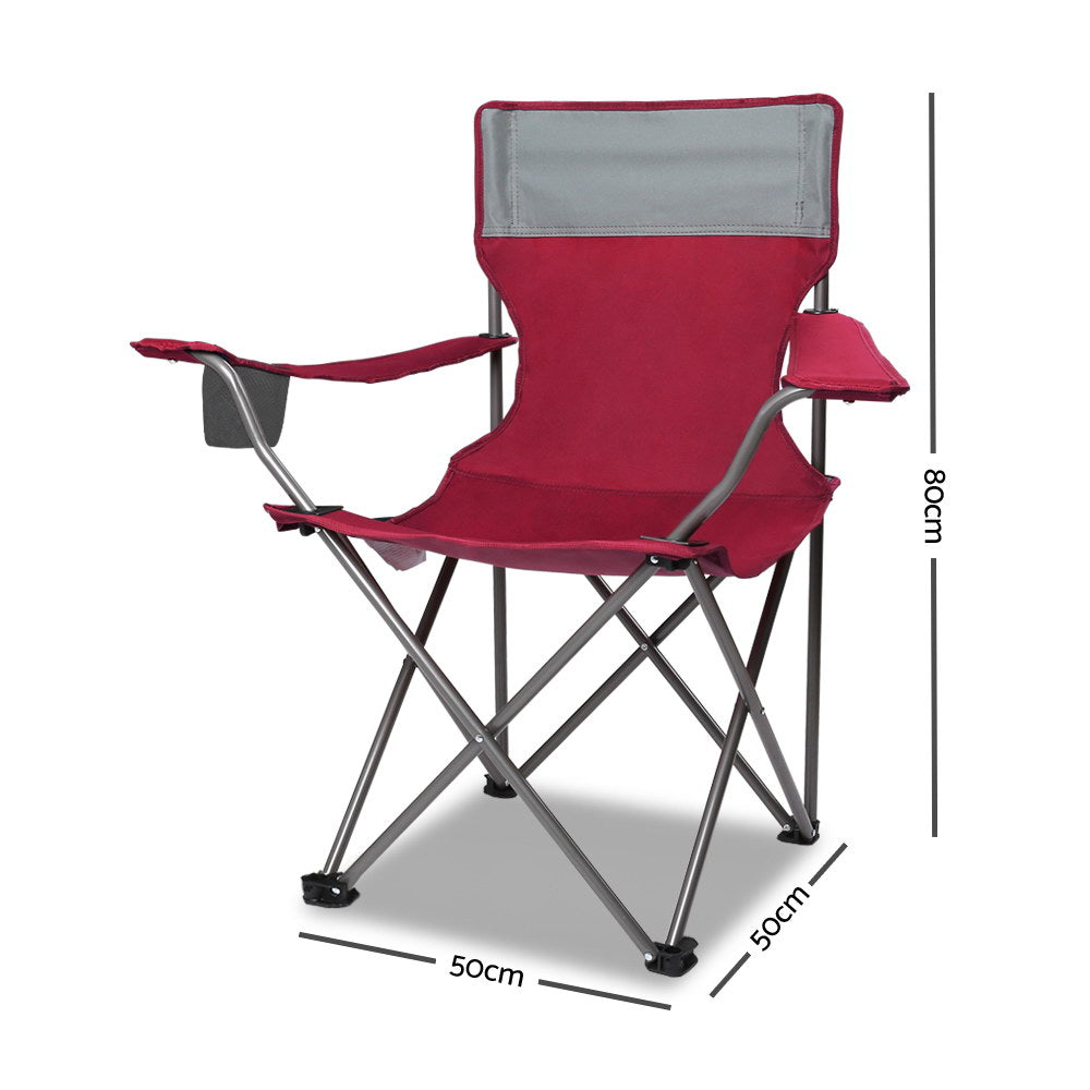Set of 2 Portable Folding Camping Armchair - Wine Red