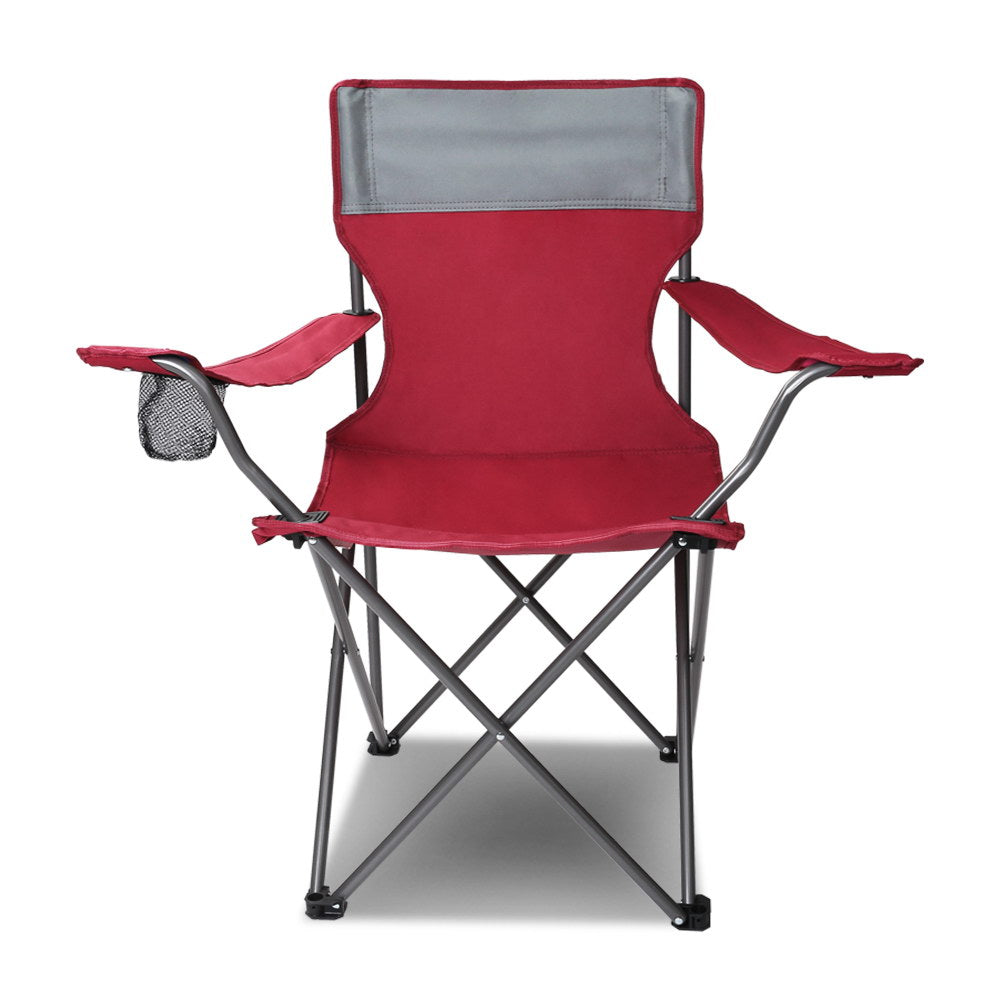 Set of 2 Portable Folding Camping Armchair - Wine Red